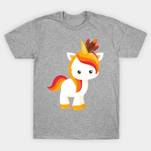 Thanksgiving Unicorn, Cute Unicorn, Feathers T-Shirt by Jelena Dunčević